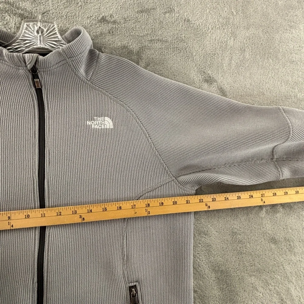 The North Face Ribbed Knit Fleece Jacket Mens M Light Gray Full Zip Pockets